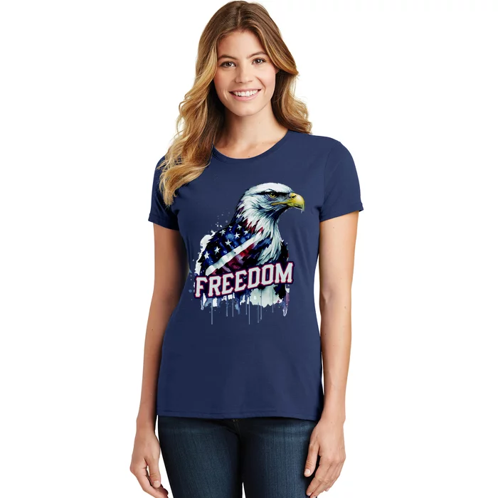 Freedom Watercolor Eagle With American Flag Women's T-Shirt