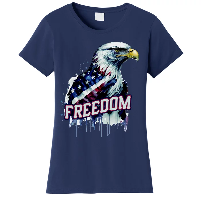 Freedom Watercolor Eagle With American Flag Women's T-Shirt