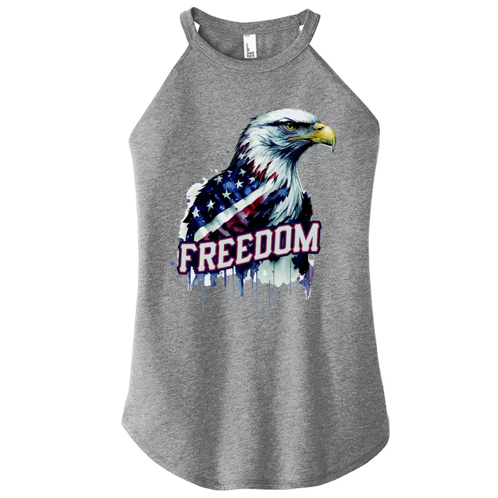 Freedom Watercolor Eagle With American Flag Women’s Perfect Tri Rocker Tank