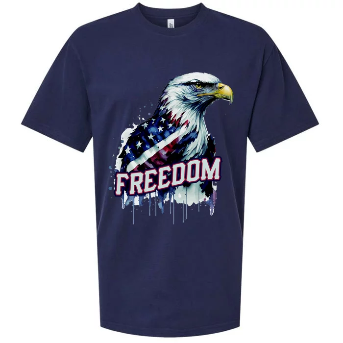 Freedom Watercolor Eagle With American Flag Sueded Cloud Jersey T-Shirt