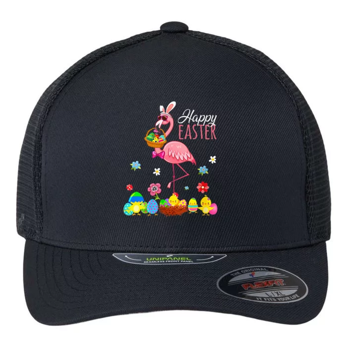 Flamingo With Easter Egg Basket Hunting Flexfit Unipanel Trucker Cap