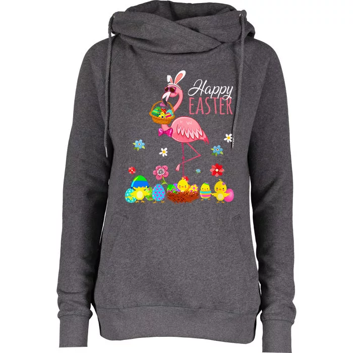 Flamingo With Easter Egg Basket Hunting Womens Funnel Neck Pullover Hood