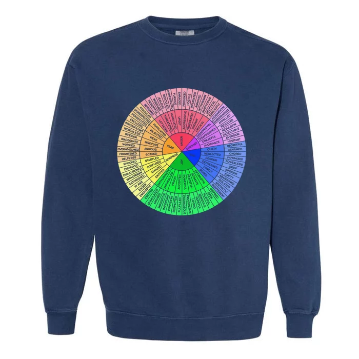 Feelings Wheel Emotion Chart Mental Health Therapy Chart Garment-Dyed Sweatshirt