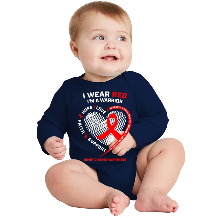 Fighter Warrior Funny Gift I Wear Red Heart Disease Awareness Gift Baby Long Sleeve Bodysuit