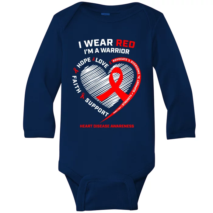 Fighter Warrior Funny Gift I Wear Red Heart Disease Awareness Gift Baby Long Sleeve Bodysuit