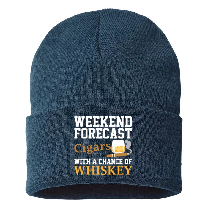 Funny Weekend Forecast Cigars And Whiskey Gift For Men Women Sustainable Knit Beanie