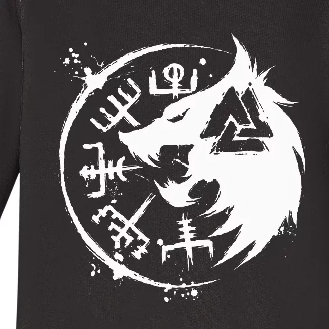 Fenrir Wolf Fenris Wolf Viking Vegvisir Valknut Baby Long Sleeve Bodysuit