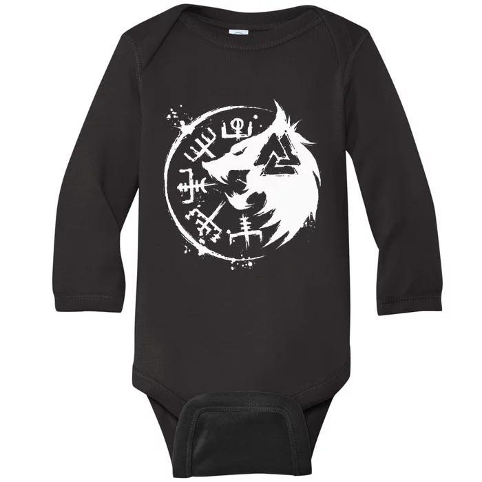 Fenrir Wolf Fenris Wolf Viking Vegvisir Valknut Baby Long Sleeve Bodysuit