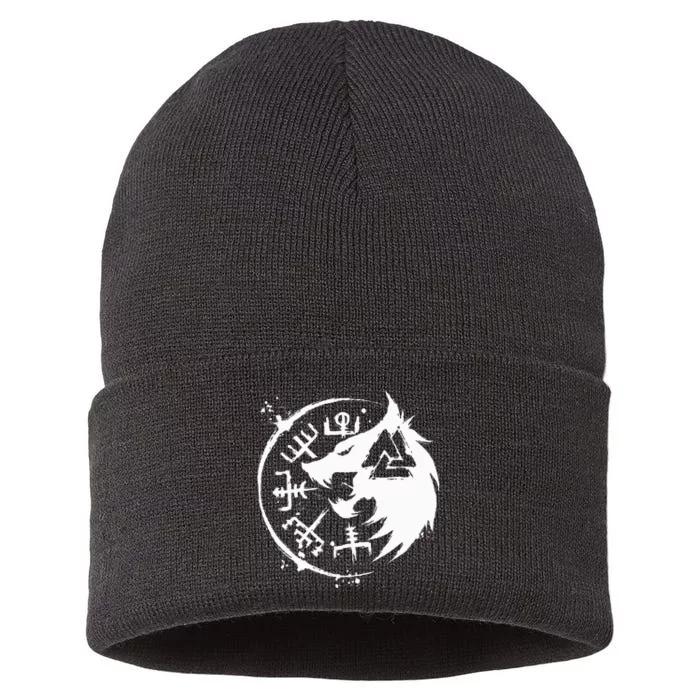 Fenrir Wolf Fenris Wolf Viking Vegvisir Valknut Sustainable Knit Beanie