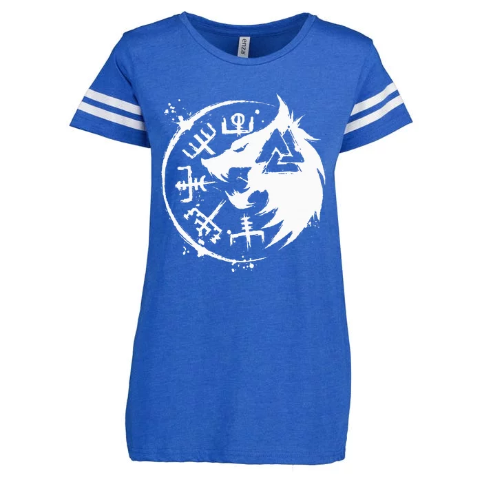 Fenrir Wolf Fenris Wolf Viking Vegvisir Valknut Enza Ladies Jersey Football T-Shirt