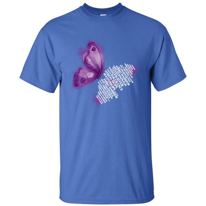 Fibro Warrior Fibromyalgia Awareness Purple Butterfly Gift Tall T-Shirt