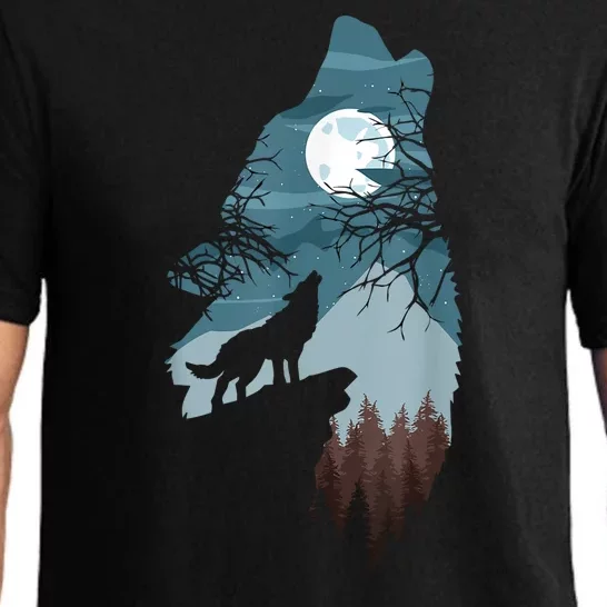 Forest With FullMoon And Cliff Of Silhouette Howling Pajama Set