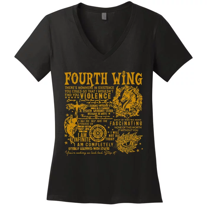 Fourth Wing Fantasy Book Romantasy Dragons Yarros Basgiath Women's V-Neck T-Shirt