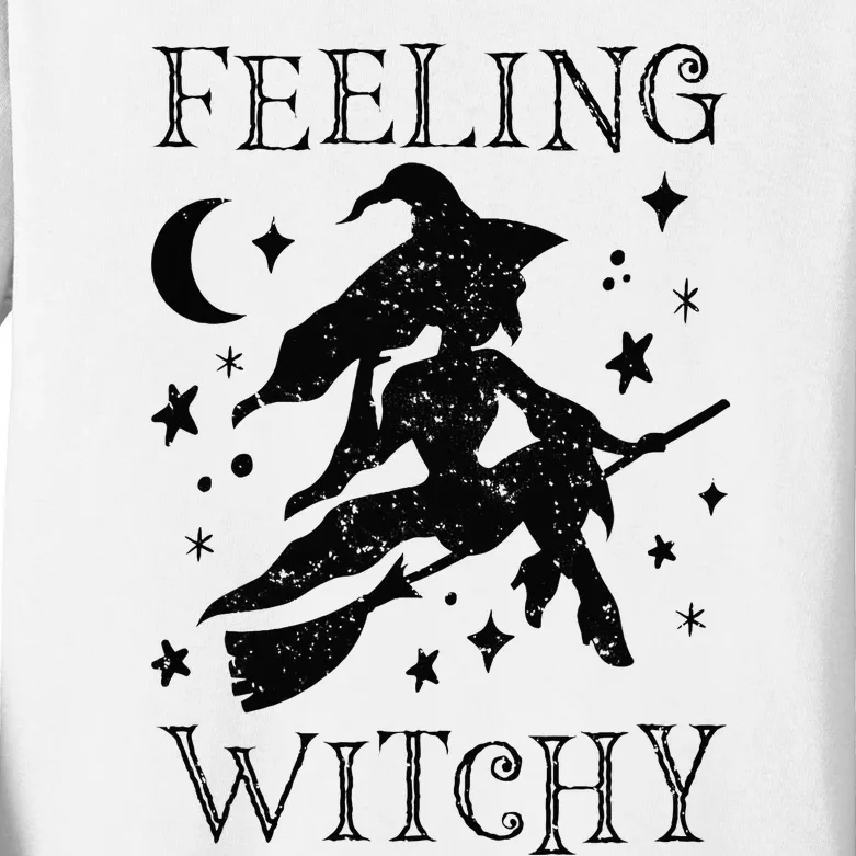 Feeling Witchy Funny Halloween Witch Vibes Kinda Night Kids Long Sleeve Shirt