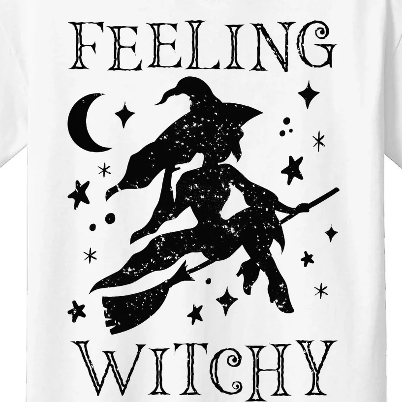 Feeling Witchy Funny Halloween Witch Vibes Kinda Night Kids T-Shirt