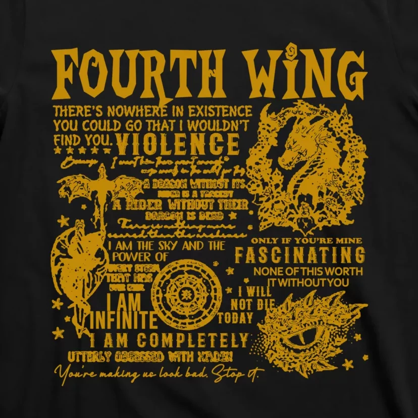 Fourth Wing Fantasy Book Romantasy Dragons Yarros Basgiath T-Shirt