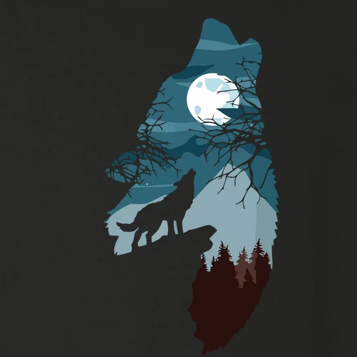 Forest With FullMoon And Cliff Of Silhouette Howling Wolf Toddler Long Sleeve Shirt