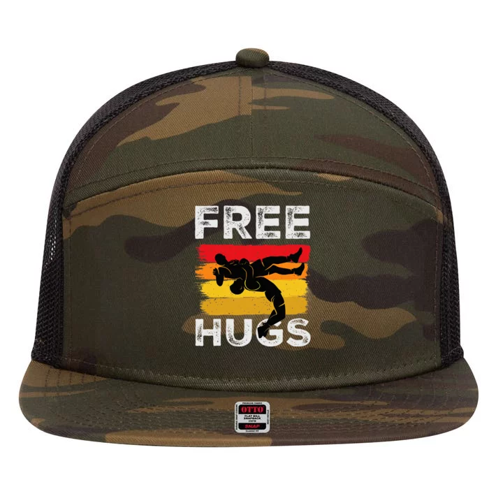 Funny Wrestling Free Hugs Wrestling Presents 7 Panel Mesh Trucker Snapback Hat