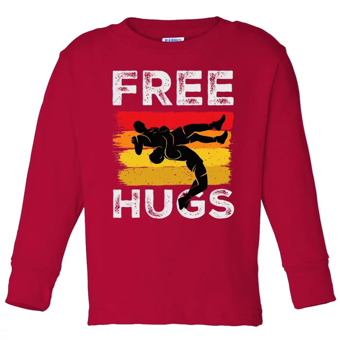 Funny Wrestling Free Hugs Wrestling Presents Toddler Long Sleeve Shirt