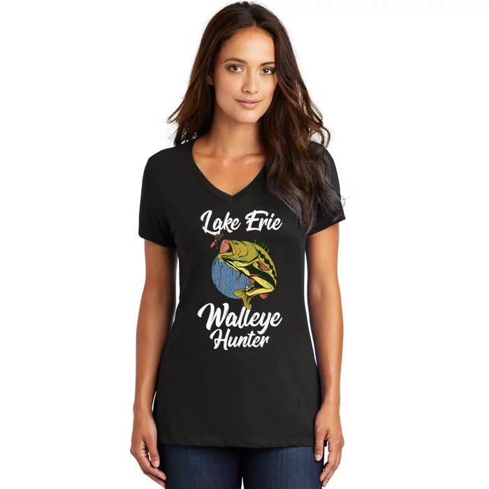 Funny Walleye Fishing Lake Erie Walleye Hunter Women's V-Neck T-Shirt