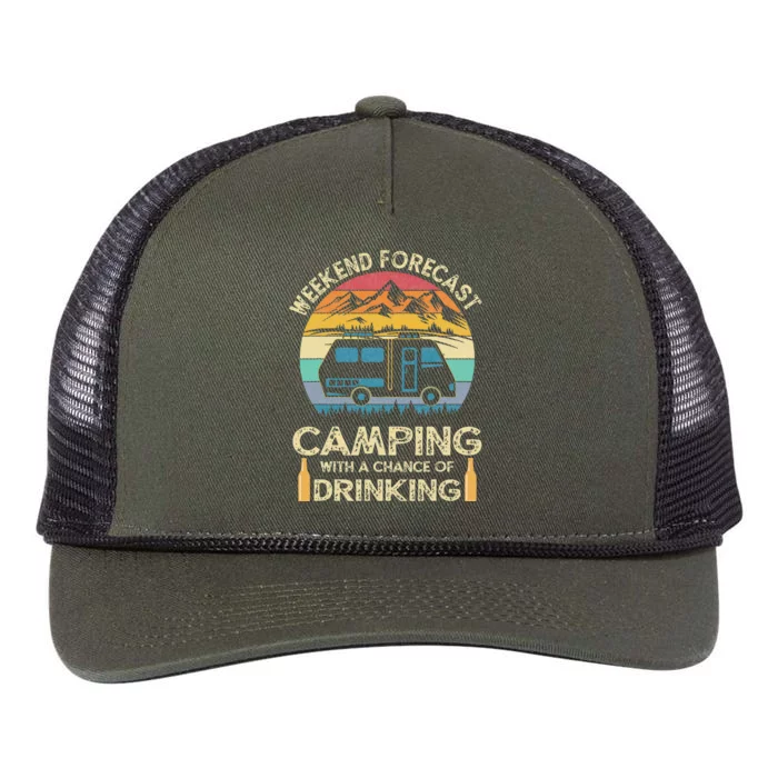 Funny Weekend Forecast Camping With A Chance Of Drinking Retro Rope Trucker Hat Cap