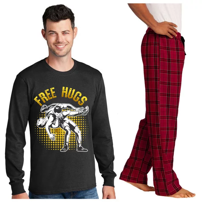 Funny Wrestling Free Hugs Long Sleeve Pajama Set