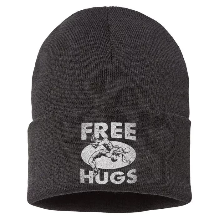 Funny Wrestling Free Hugs Wrestling Presents Sustainable Knit Beanie