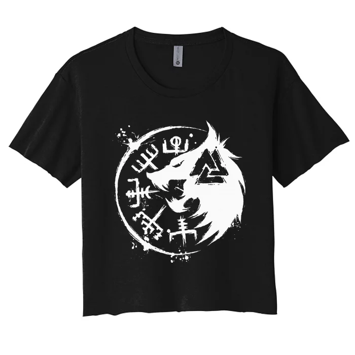 Fenrir Wolf Fenris Wolf Viking Vegvisir Valknut Women's Crop Top Tee