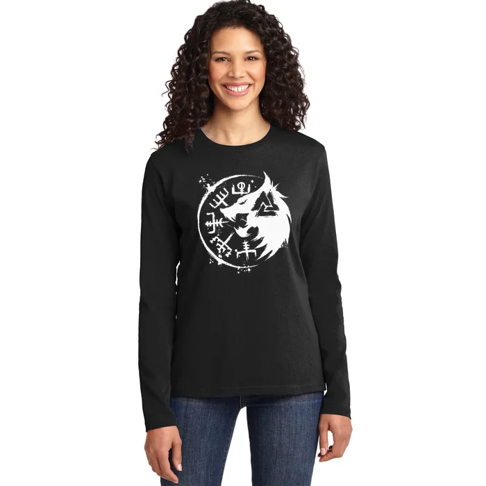 Fenrir Wolf Fenris Wolf Viking Vegvisir Valknut Ladies Long Sleeve Shirt