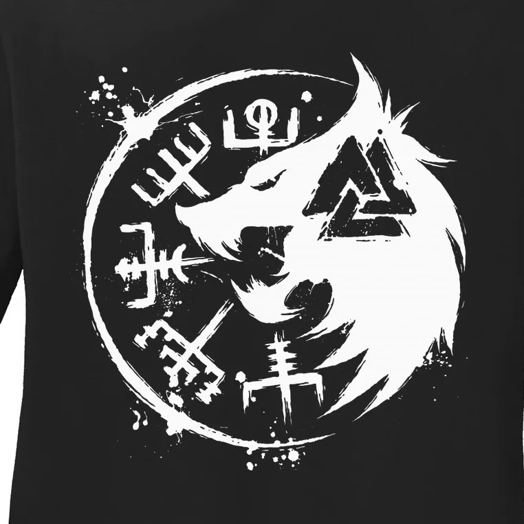 Fenrir Wolf Fenris Wolf Viking Vegvisir Valknut Ladies Long Sleeve Shirt