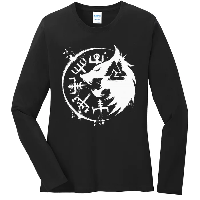 Fenrir Wolf Fenris Wolf Viking Vegvisir Valknut Ladies Long Sleeve Shirt