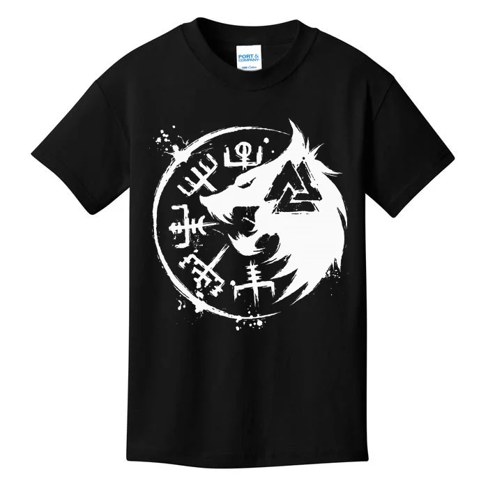 Fenrir Wolf Fenris Wolf Viking Vegvisir Valknut Kids T-Shirt