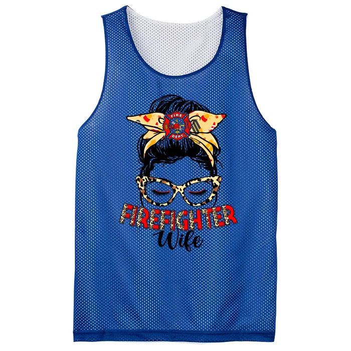 Firefighter Wife Fire Funny Messy Bun Leopard Gift Mesh Reversible Basketball Jersey Tank