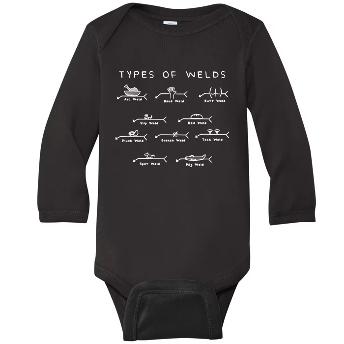 Funny Welding Gifts Ten Types Of Welds Welding Humor Baby Long Sleeve Bodysuit