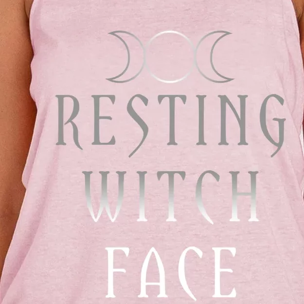 Funny Wiccan Goddess Moon Resting Witch Face Pagan Gift Women's Knotted Racerback Tank