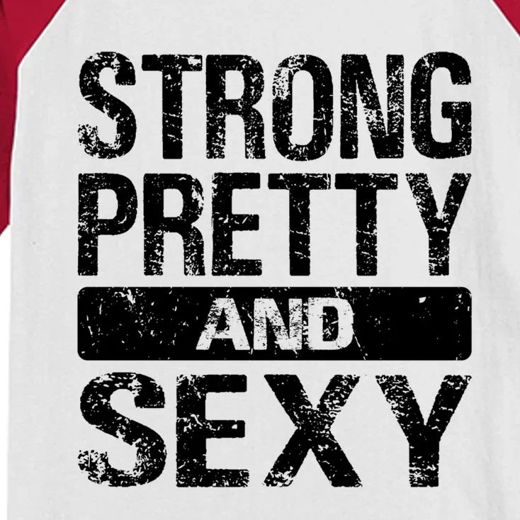 Fitness Workout Gym Weightlifting Gift Strong Pretty And Sexy Gift Kids Colorblock Raglan Jersey