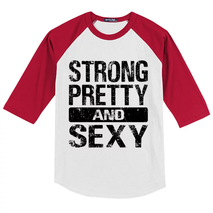 Fitness Workout Gym Weightlifting Gift Strong Pretty And Sexy Gift Kids Colorblock Raglan Jersey