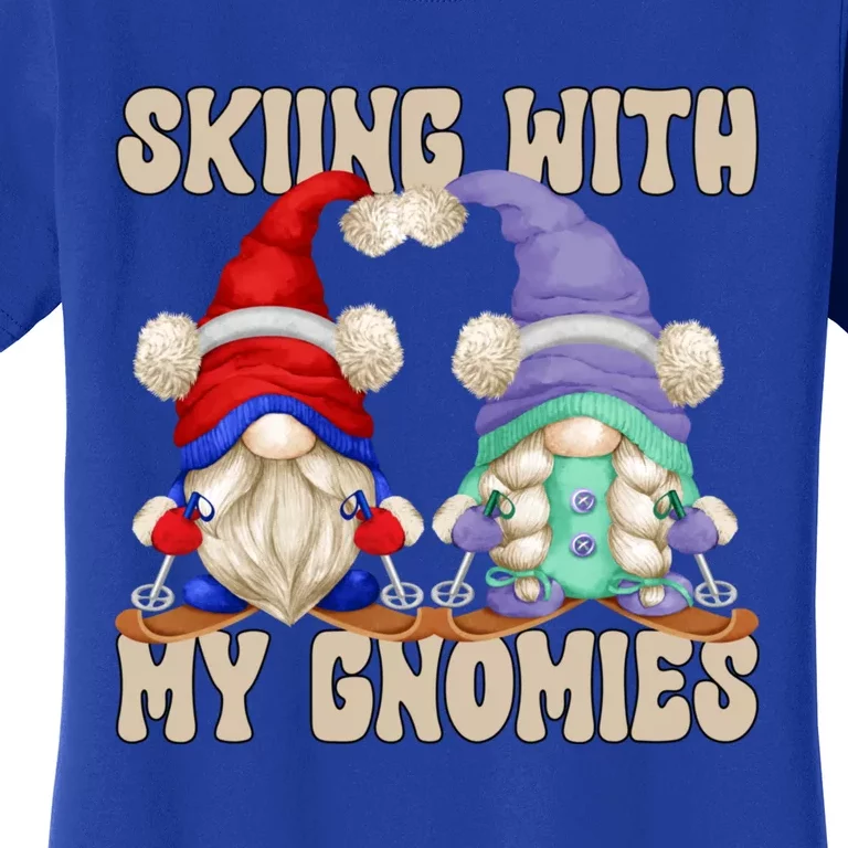 Funny Winter Gnome Ski Mom And Dad Skiing With My Gnomies Gift Women's T-Shirt