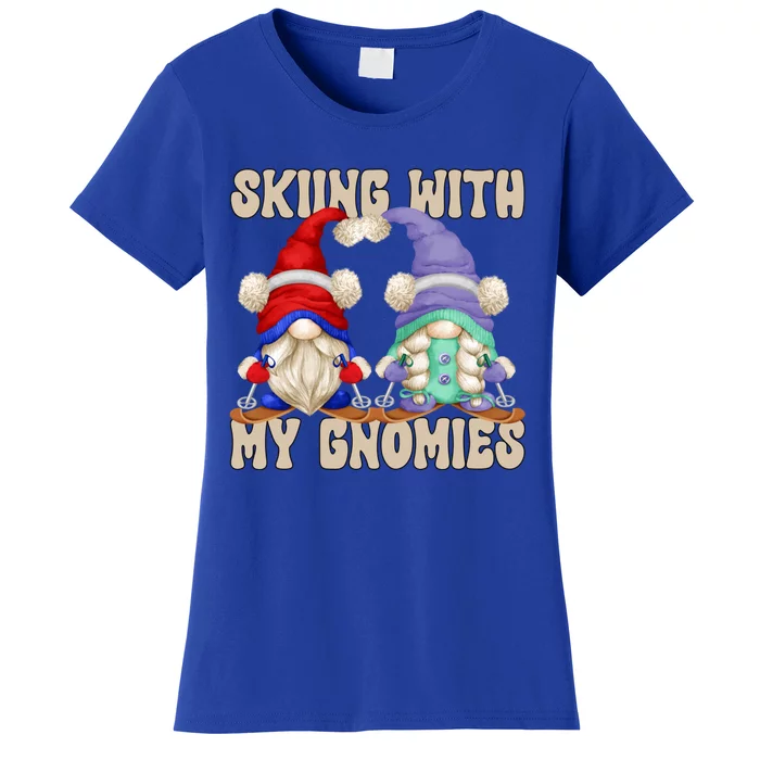 Funny Winter Gnome Ski Mom And Dad Skiing With My Gnomies Gift Women's T-Shirt