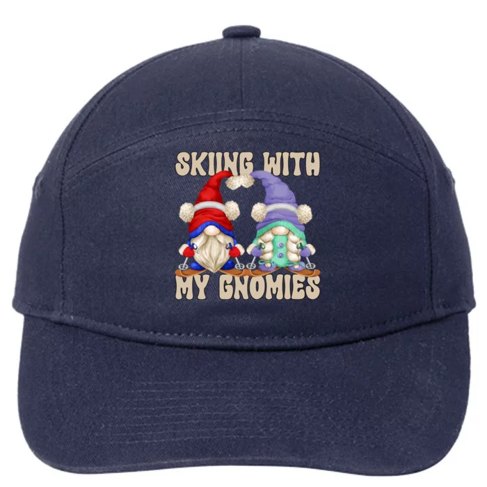 Funny Winter Gnome Ski Mom And Dad Skiing With My Gnomies Gift 7-Panel Snapback Hat