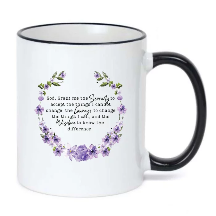 Floral Women Girl God Grant Me The Serenity Prayer Spiritu Black Color Changing Mug