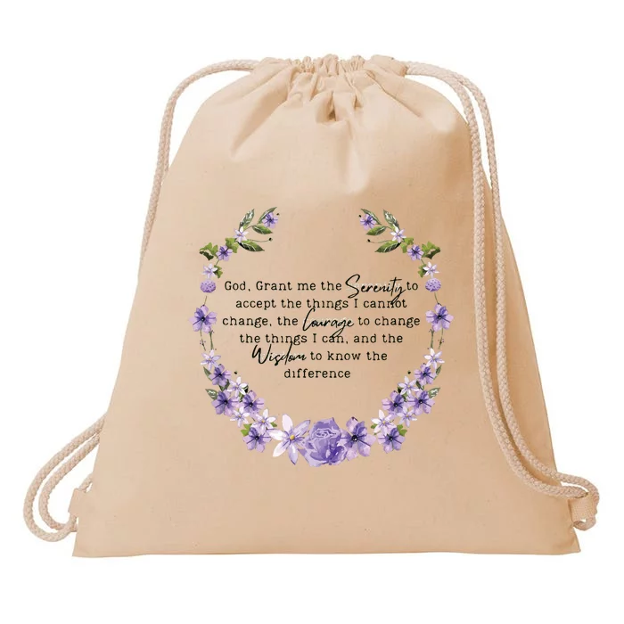 Floral Women Girl God Grant Me The Serenity Prayer Spiritu Drawstring Bag