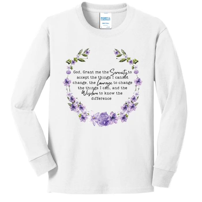 Floral Women Girl God Grant Me The Serenity Prayer Spiritu Kids Long Sleeve Shirt