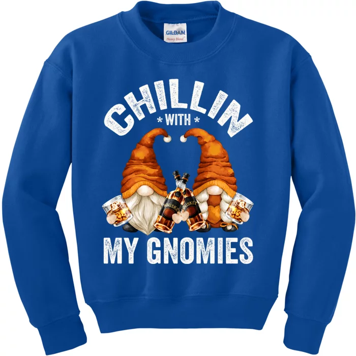 Funny Whiskey Gnome For Whisky Lover Chillin With My Gnomies Gift Kids Sweatshirt