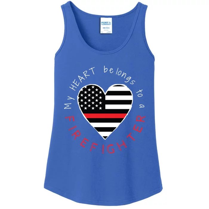 Firefighter Wife Girlfriend Thin Red Line Heart Flag Fire Gift Ladies Essential Tank