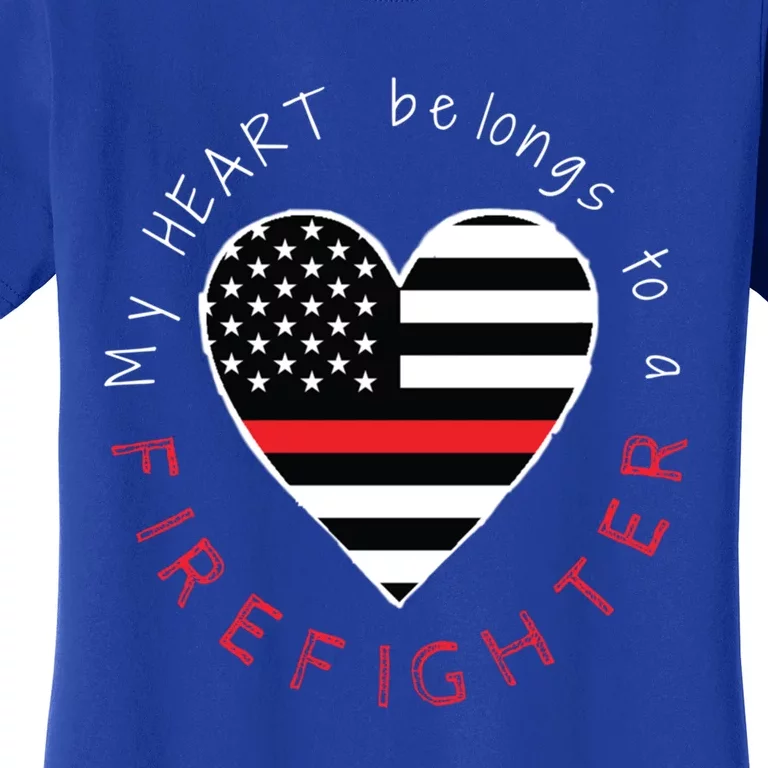 Firefighter Wife Girlfriend Thin Red Line Heart Flag Fire Gift Women's T-Shirt