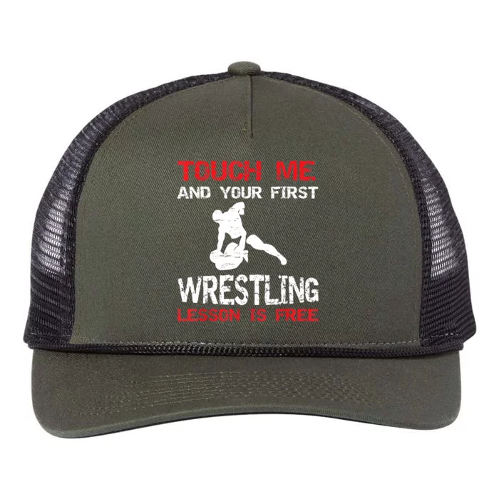 Funny Wrestling Gift First Lesson Is Free Wrestler Gift Retro Rope Trucker Hat Cap