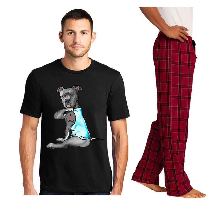 Funny Women Gifts Dog Pitbull I Love Dad Tattoo Gift Pajama Set