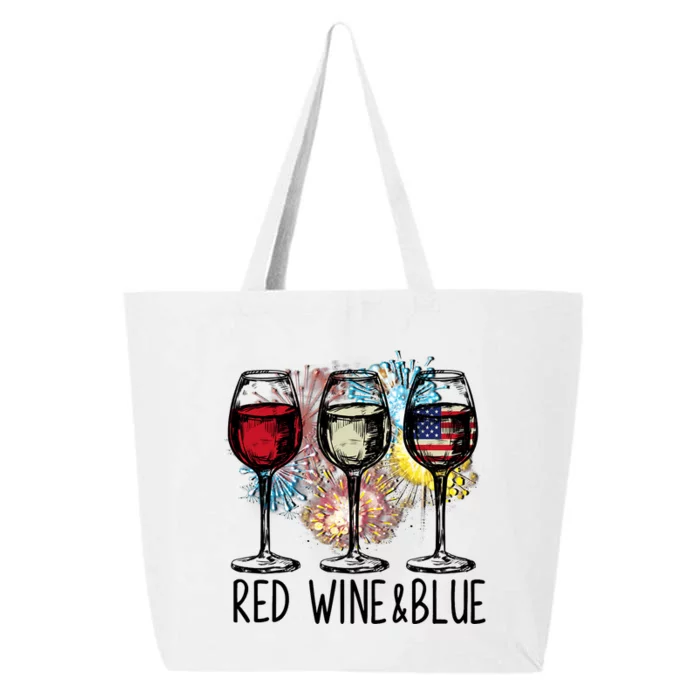 Funny Wine Glass Red White Blue Firework Happy 4th Of July 25L Jumbo Tote