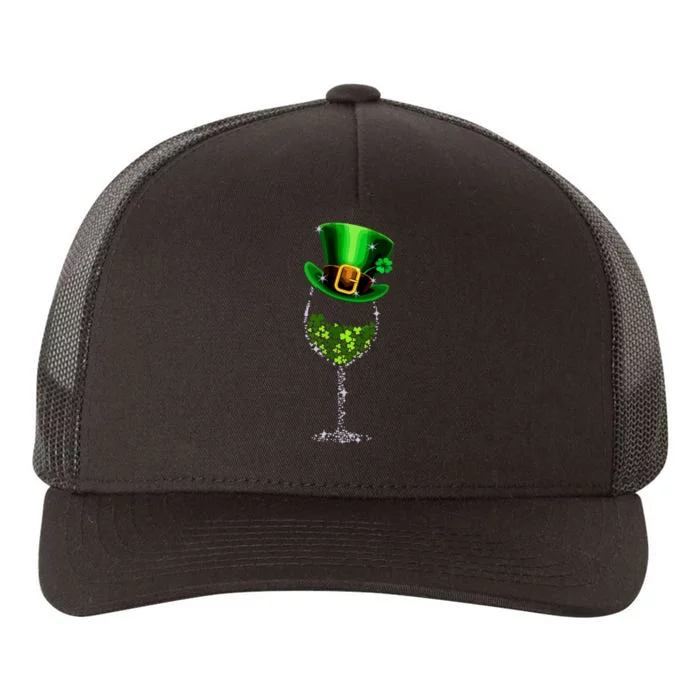 Funny Wine Glass Shamrock Irish Wine Lover St Patricks Day Yupoong Adult 5-Panel Trucker Hat